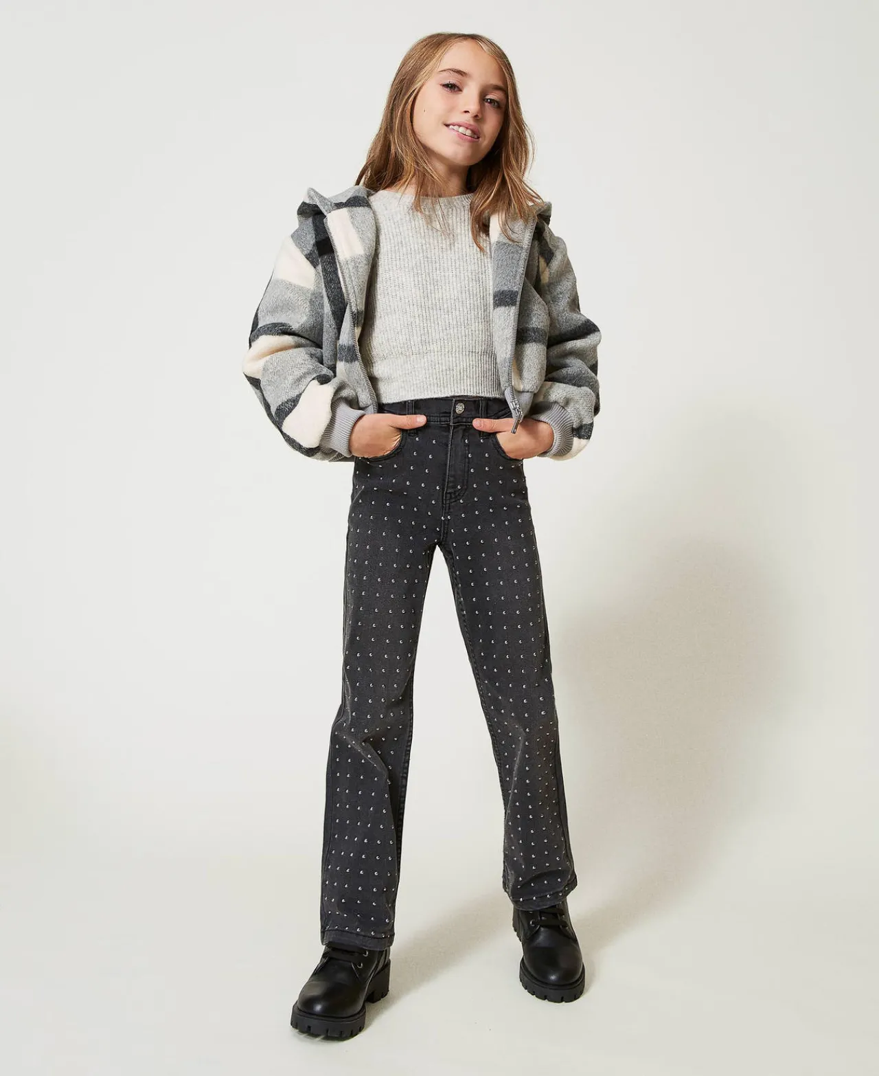 Pantalons Et Jeans*TWINSET Milano Jean Cinq Poches Avec Clous Denim Noir Usé