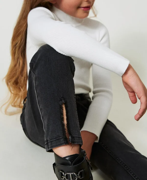 Pantalons Et Jeans*TWINSET Milano Jean Skinny Avec Fentes Denim Noir Usé
