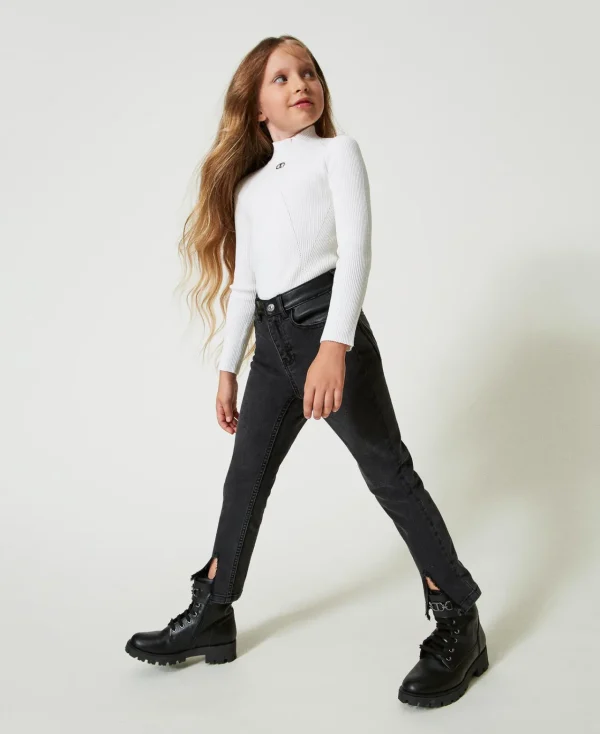 Pantalons Et Jeans*TWINSET Milano Jean Skinny Avec Fentes Denim Noir Usé