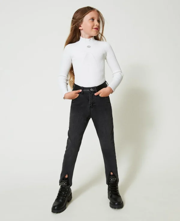 Pantalons Et Jeans*TWINSET Milano Jean Skinny Avec Fentes Denim Noir Usé