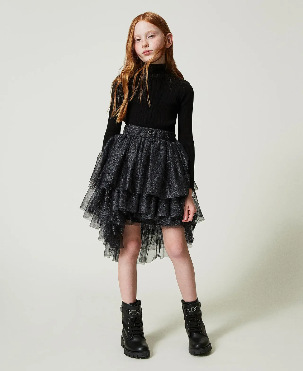 Jupes*TWINSET Milano Jupe Avec Volants En Tulle Lurex Noir