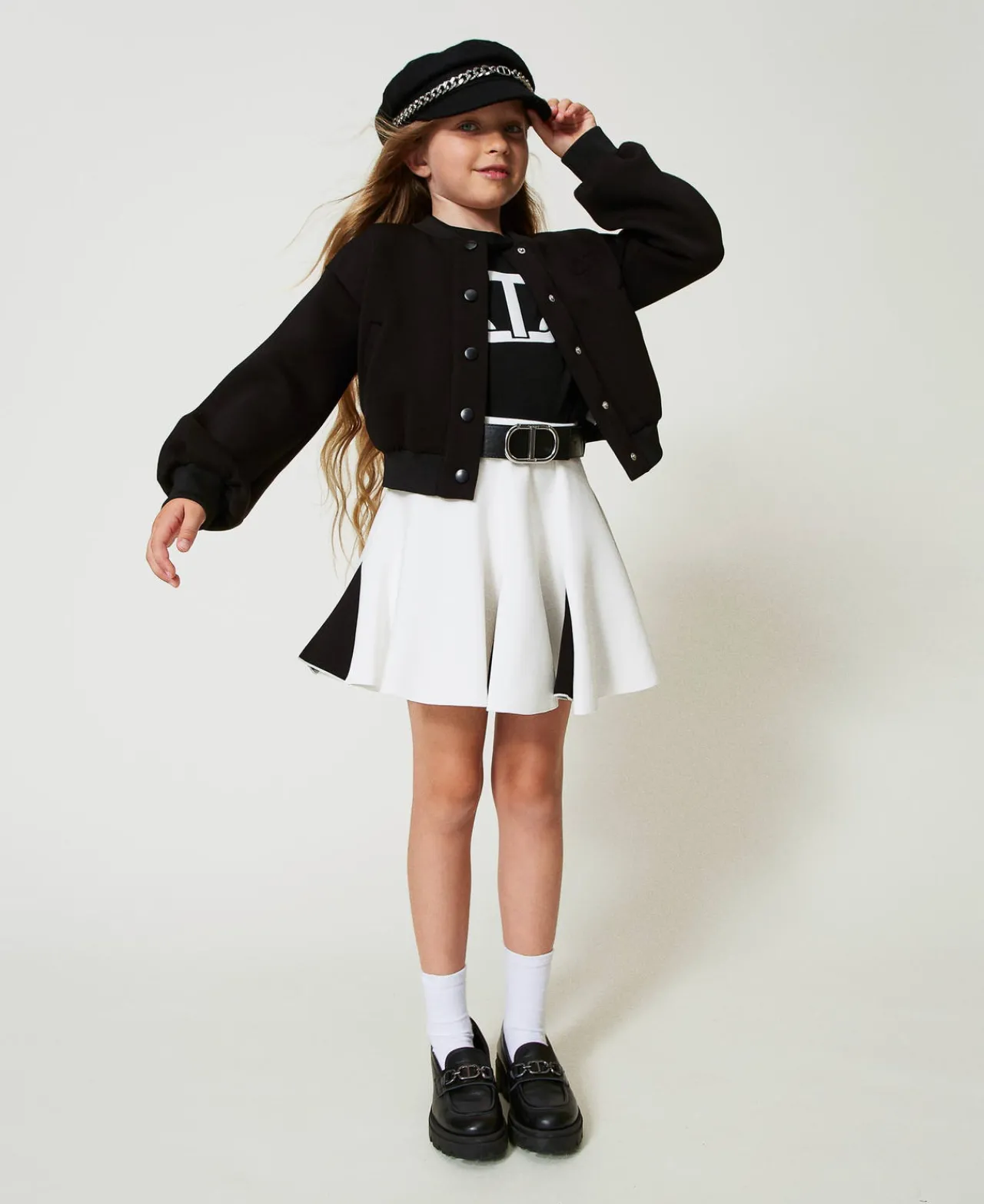 Jupes*TWINSET Milano Jupe En Scuba Bicolore Bicolore Blanc Cassé / Noir