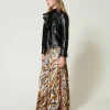 jupe_longue_en_satin_anim_2.webp Jupes*TWINSET Milano Jupe Longue En Satin Animalier Imprimé Tigre Orange « Tanné »/Noir