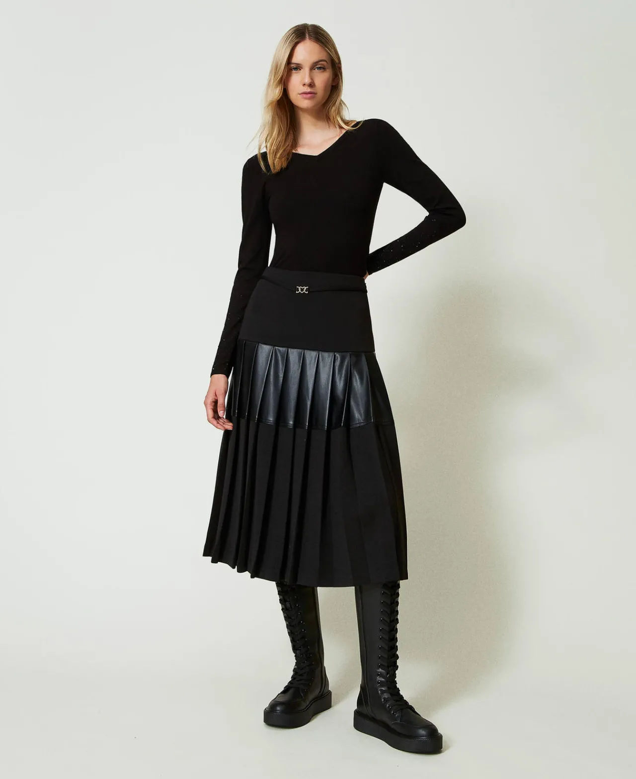 Jupes*TWINSET Milano Jupe Mi-longue Avec Insertion Noir