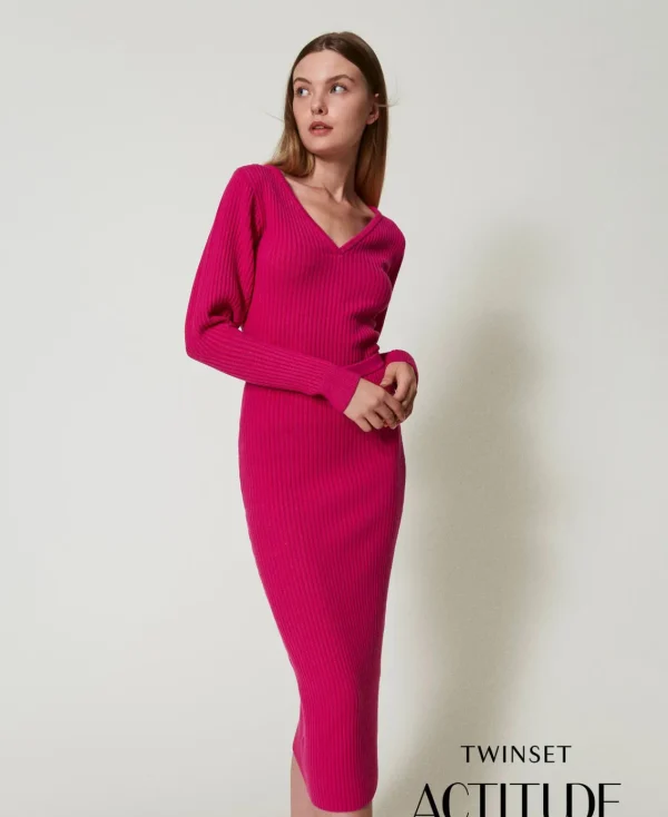 jupe_milongue_en_maille_c_0.webp Jupes*TWINSET Milano Jupe Mi-longue En Maille Côtelée Super Pink