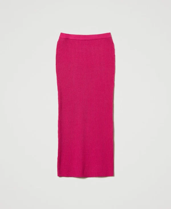 jupe_milongue_en_maille_c_1.webp Jupes*TWINSET Milano Jupe Mi-longue En Maille Côtelée Super Pink