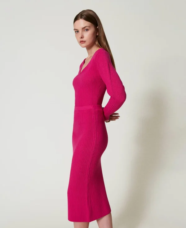 jupe_milongue_en_maille_c_2.webp Jupes*TWINSET Milano Jupe Mi-longue En Maille Côtelée Super Pink