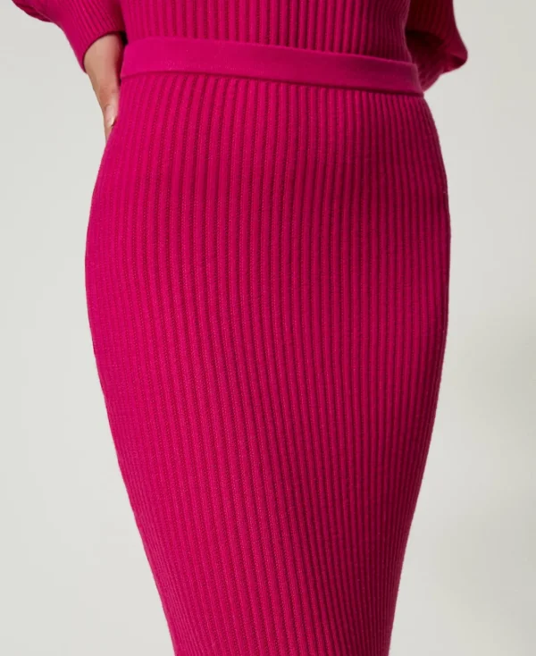 jupe_milongue_en_maille_c_4.webp Jupes*TWINSET Milano Jupe Mi-longue En Maille Côtelée Super Pink