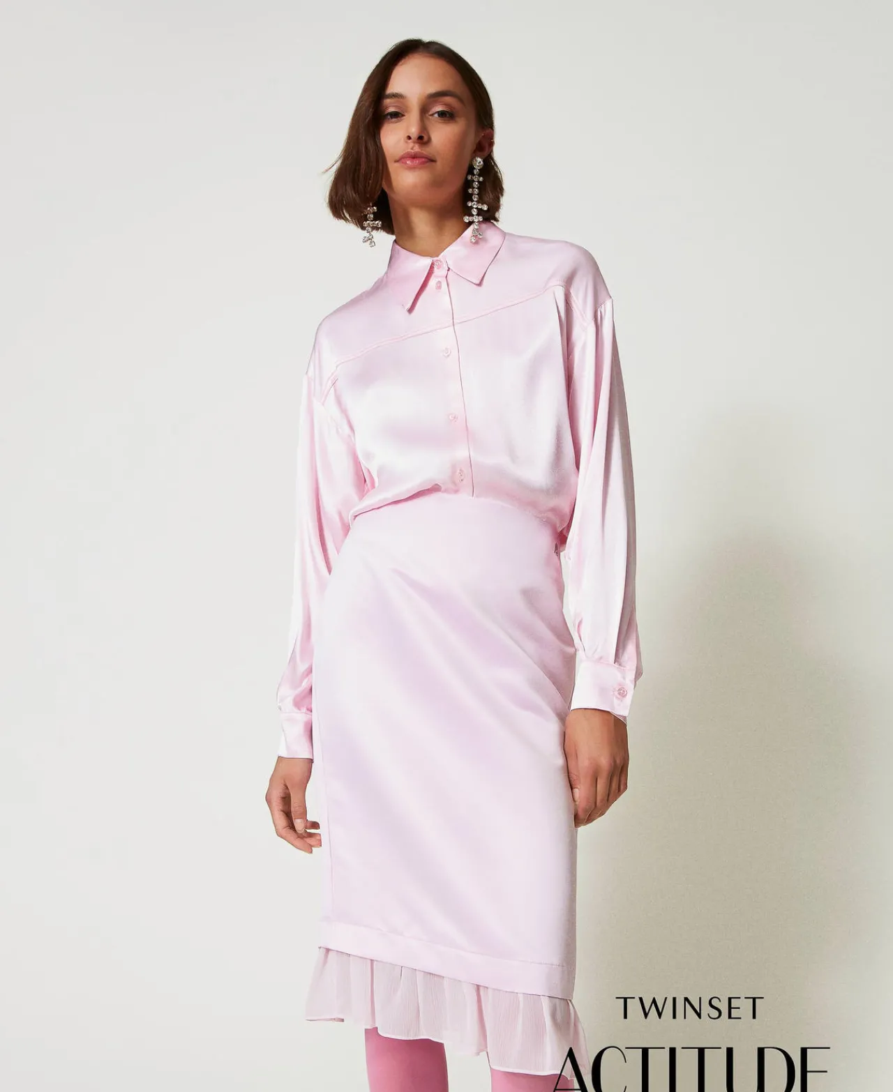 Jupes*TWINSET Milano Jupe Mi-longue En Satin Duchesse Rose « Pink Tulle »