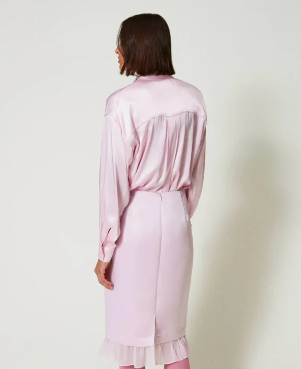 Jupes*TWINSET Milano Jupe Mi-longue En Satin Duchesse Rose « Pink Tulle »