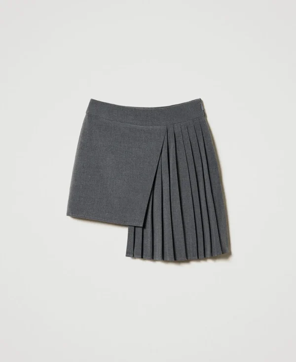 Jupes*TWINSET Milano Jupe Plissée En Flanelle Gris Moyen Mélangé
