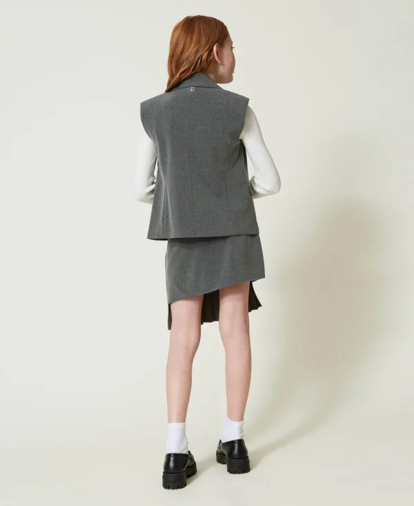 Jupes*TWINSET Milano Jupe Plissée En Flanelle Gris Moyen Mélangé