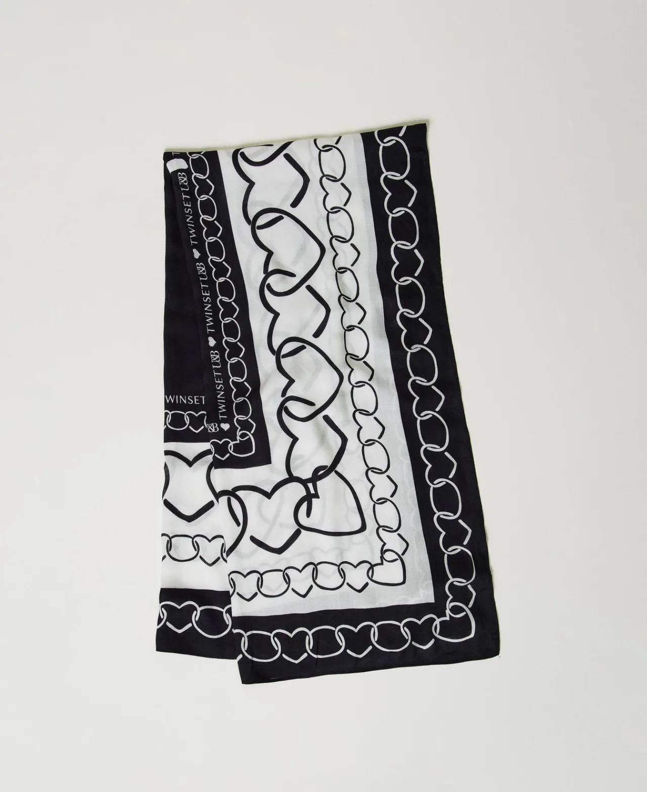 Écharpes*TWINSET Milano Keffieh Avec Imprimé De Cœurs Bicolore Nacre/Noir