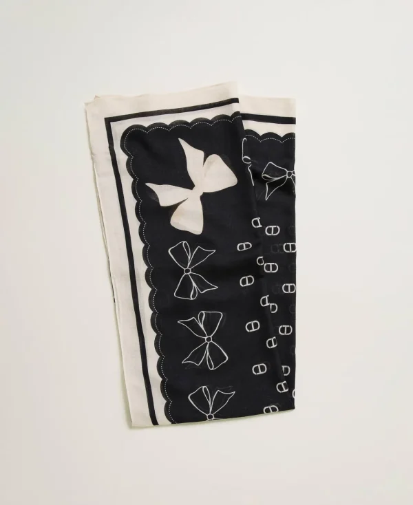 Écharpes*TWINSET Milano Keffieh Avec Imprimé Nœuds Et Logo Imprimé Nœuds Noir/Blanc « White Cream »