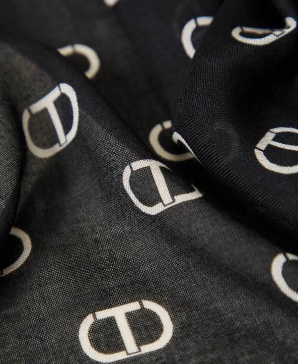 Écharpes*TWINSET Milano Keffieh Avec Imprimé Nœuds Et Logo Imprimé Nœuds Noir/Blanc « White Cream »