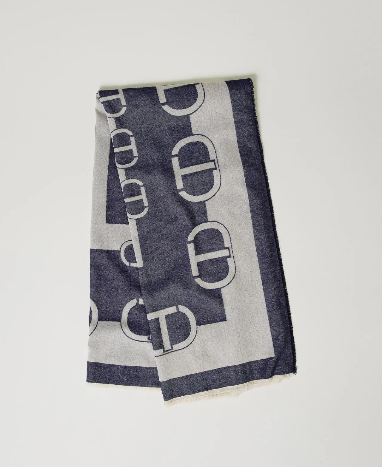 Écharpes*TWINSET Milano Keffieh Jacquard Avec Logo Bicolore Blanc « White Cream »/Bleu Classique