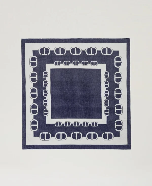 keffieh_jacquard_avec_log_3.webp Écharpes*TWINSET Milano Keffieh Jacquard Avec Logo Bicolore Blanc « White Cream »/Bleu Classique