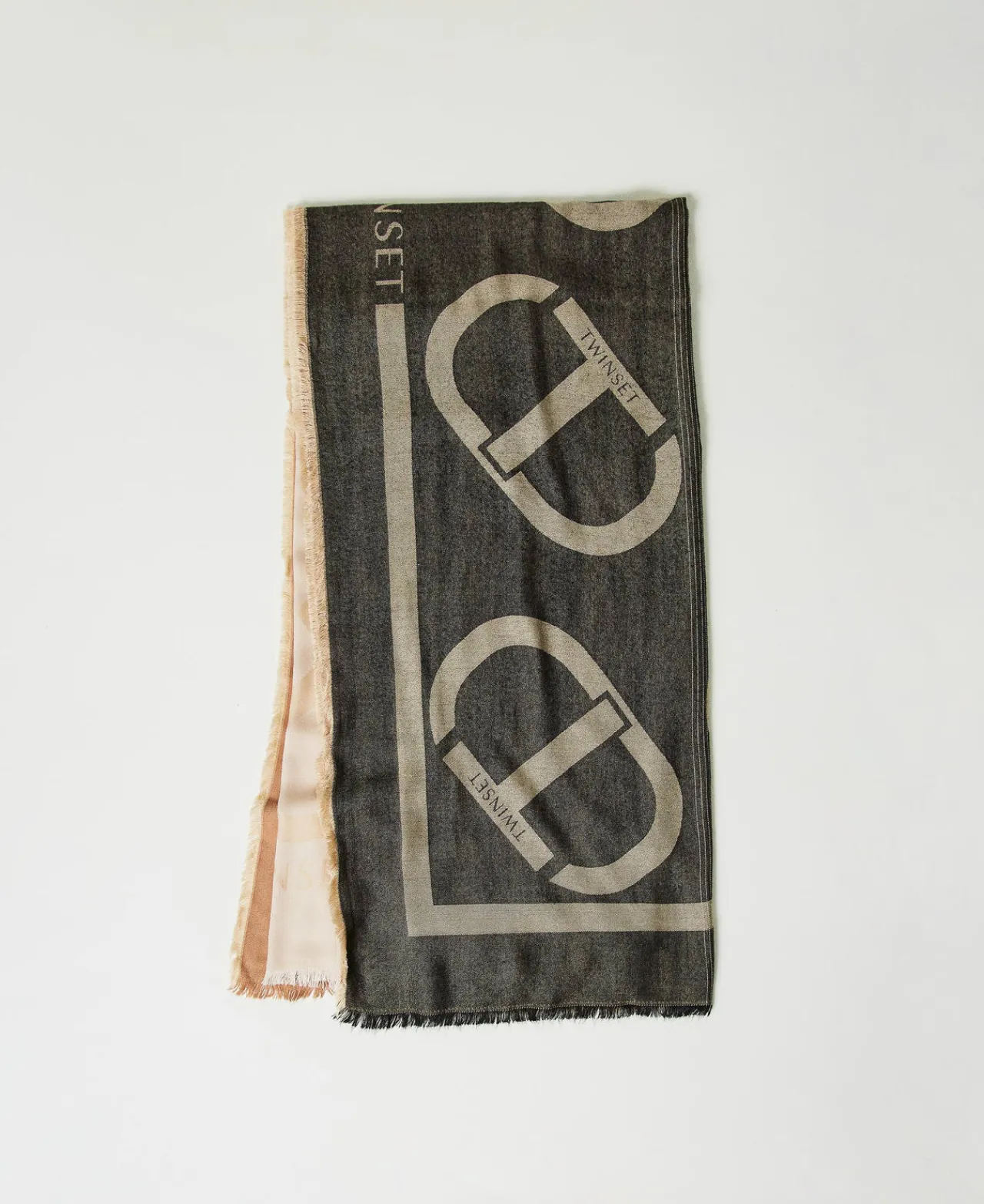 Écharpes*TWINSET Milano Keffieh Jacquard Avec Oval T Multicolore Noir/Blanc « Old White »/Marron « Sandy Brown »
