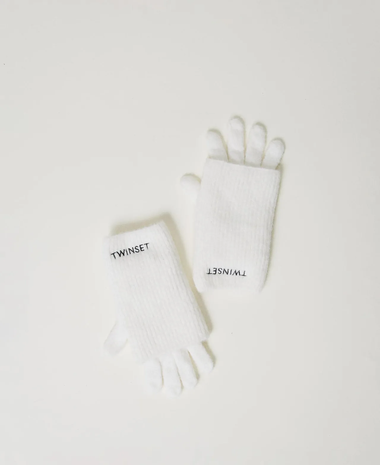 Accessoires*TWINSET Milano Lot De Gants En Maille Avec Broderie Siglée Off White