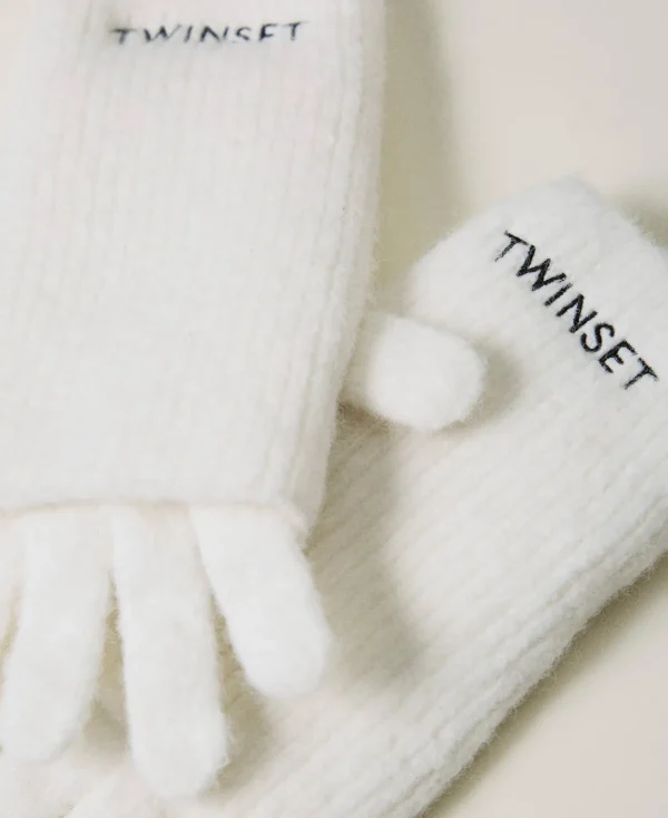 Accessoires*TWINSET Milano Lot De Gants En Maille Avec Broderie Siglée Off White