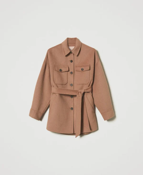 Manteaux Et Trenchs*TWINSET Milano Manteau Caban En Drap Double De Laine Mélangée Marron « Sandy Brown »