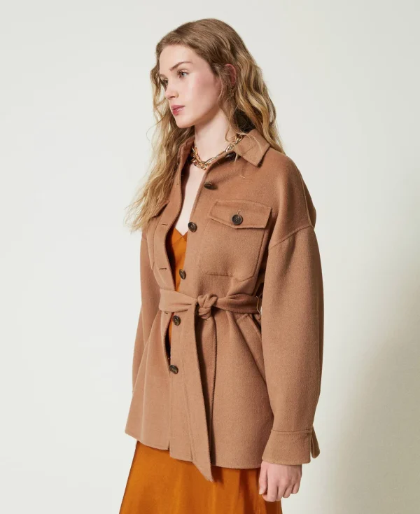Manteaux Et Trenchs*TWINSET Milano Manteau Caban En Drap Double De Laine Mélangée Marron « Sandy Brown »