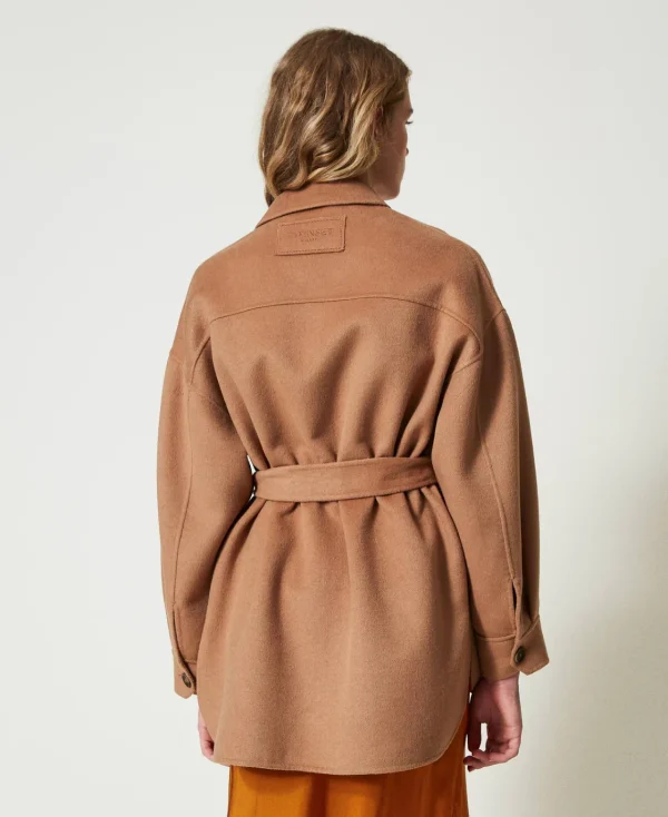 Manteaux Et Trenchs*TWINSET Milano Manteau Caban En Drap Double De Laine Mélangée Marron « Sandy Brown »