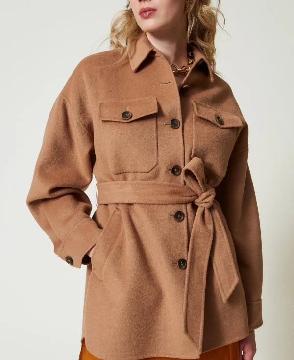 Manteaux Et Trenchs*TWINSET Milano Manteau Caban En Drap Double De Laine Mélangée Marron « Sandy Brown »