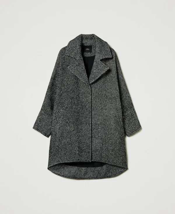 Manteaux Et Trenchs*TWINSET Milano Manteau Court En Drap Bicolore Blanc / Noir