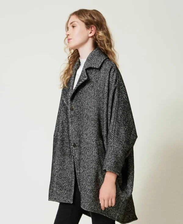 Manteaux Et Trenchs*TWINSET Milano Manteau Court En Drap Bicolore Blanc / Noir
