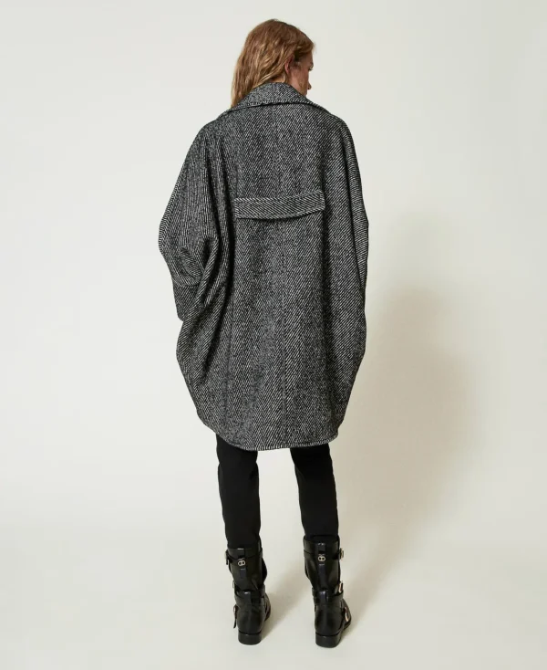 Manteaux Et Trenchs*TWINSET Milano Manteau Court En Drap Bicolore Blanc / Noir