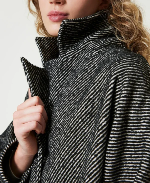 Manteaux Et Trenchs*TWINSET Milano Manteau Court En Drap Bicolore Blanc / Noir
