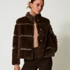 Manteaux Et Trenchs*TWINSET Milano Manteau Court En Fausse Fourrure Avec Incrustations Coffee Chocolate