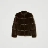 Manteaux Et Trenchs*TWINSET Milano Manteau Court En Fausse Fourrure Avec Incrustations Coffee Chocolate
