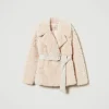 Manteaux Et Trenchs*TWINSET Milano Manteau Court En Fausse Fourrure Avec Oval T Blanc « White Cream »