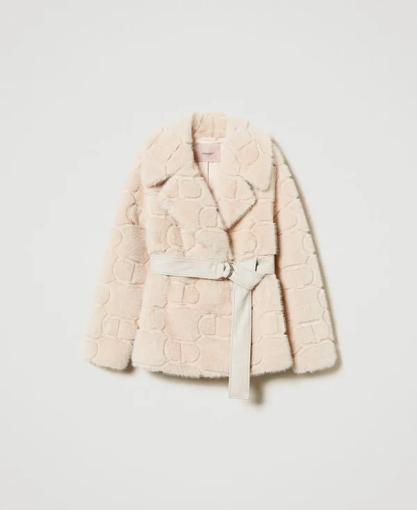 Manteaux Et Trenchs*TWINSET Milano Manteau Court En Fausse Fourrure Avec Oval T Blanc « White Cream »