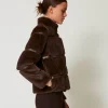 Manteaux Et Trenchs*TWINSET Milano Manteau Court En Fausse Fourrure Avec Incrustations Coffee Chocolate