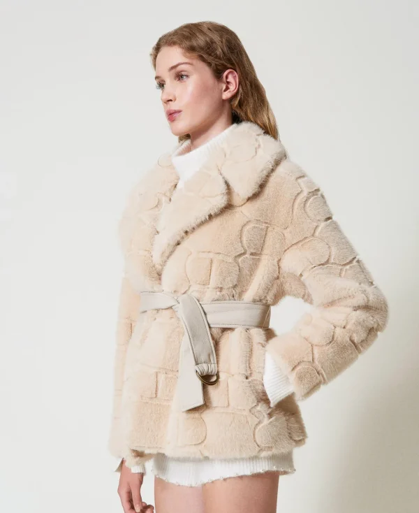 Manteaux Et Trenchs*TWINSET Milano Manteau Court En Fausse Fourrure Avec Oval T Blanc « White Cream »