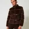 Manteaux Et Trenchs*TWINSET Milano Manteau Court En Fausse Fourrure Avec Incrustations Coffee Chocolate