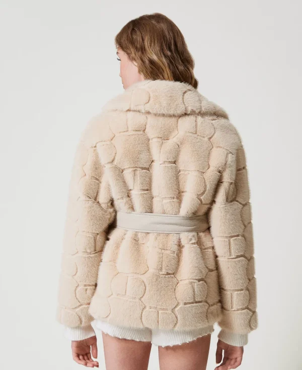 Manteaux Et Trenchs*TWINSET Milano Manteau Court En Fausse Fourrure Avec Oval T Blanc « White Cream »
