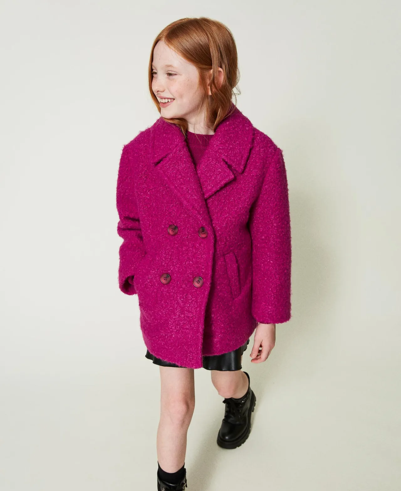Blousons Et Manteaux*TWINSET Milano Manteau Croisé En Drap Bouclette Magenta Purple