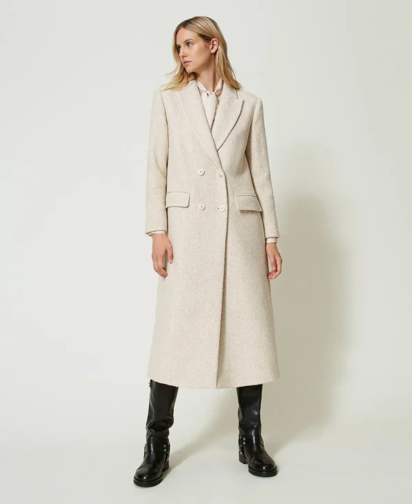 Manteaux Et Trenchs*TWINSET Milano Manteau Croisé En Laine Mélangée à Chevrons Chevron Neige/Or