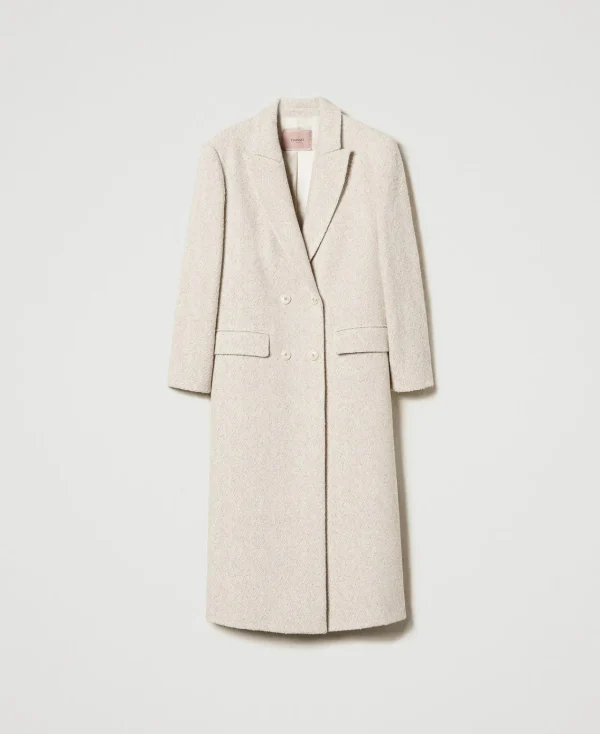 Manteaux Et Trenchs*TWINSET Milano Manteau Croisé En Laine Mélangée à Chevrons Chevron Neige/Or