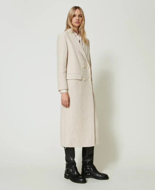 Manteaux Et Trenchs*TWINSET Milano Manteau Croisé En Laine Mélangée à Chevrons Chevron Neige/Or