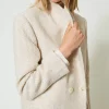Manteaux Et Trenchs*TWINSET Milano Manteau Croisé En Laine Mélangée à Chevrons Chevron Neige/Or