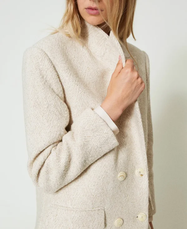 Manteaux Et Trenchs*TWINSET Milano Manteau Croisé En Laine Mélangée à Chevrons Chevron Neige/Or