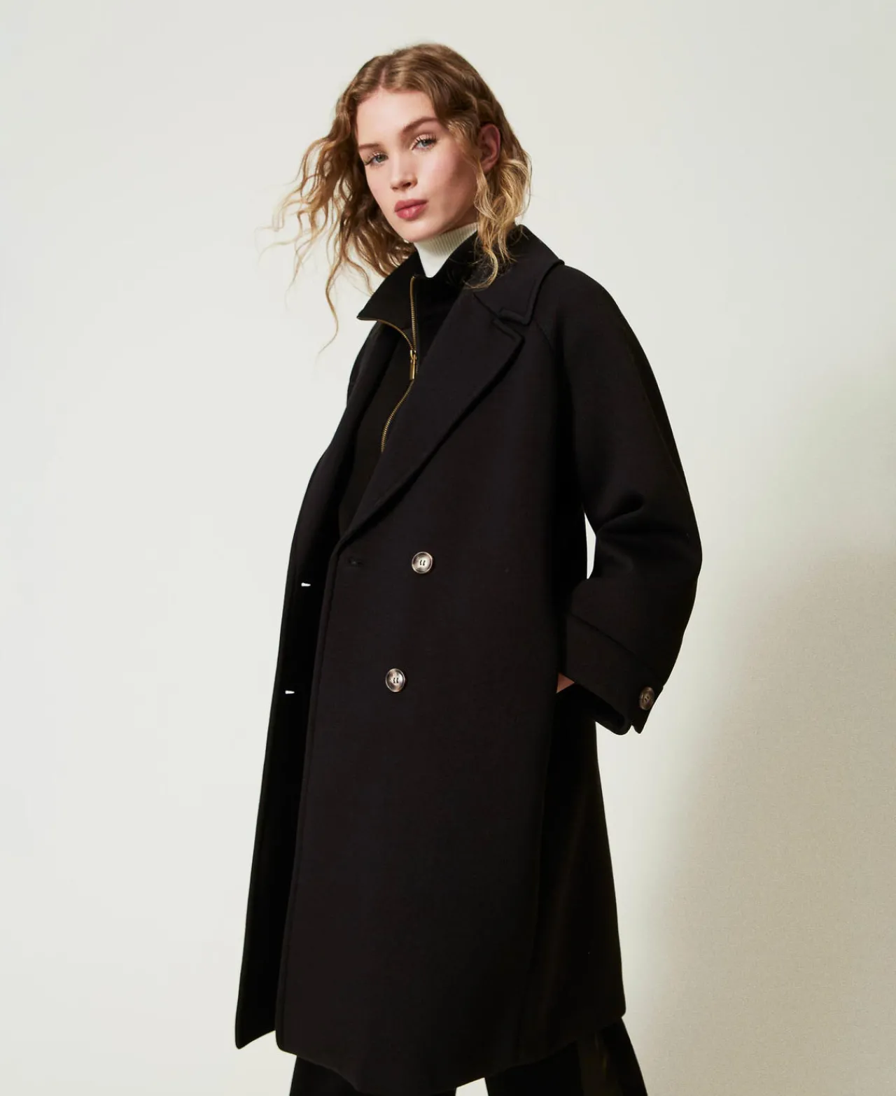 Manteaux Et Trenchs*TWINSET Milano Manteau Croisé En Scuba Noir