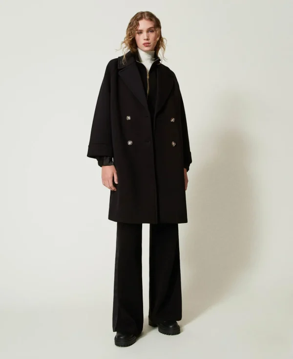 Manteaux Et Trenchs*TWINSET Milano Manteau Croisé En Scuba Noir