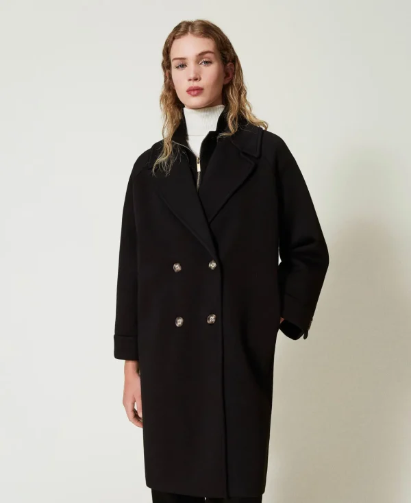 Manteaux Et Trenchs*TWINSET Milano Manteau Croisé En Scuba Noir