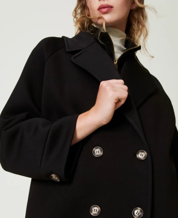 Manteaux Et Trenchs*TWINSET Milano Manteau Croisé En Scuba Noir